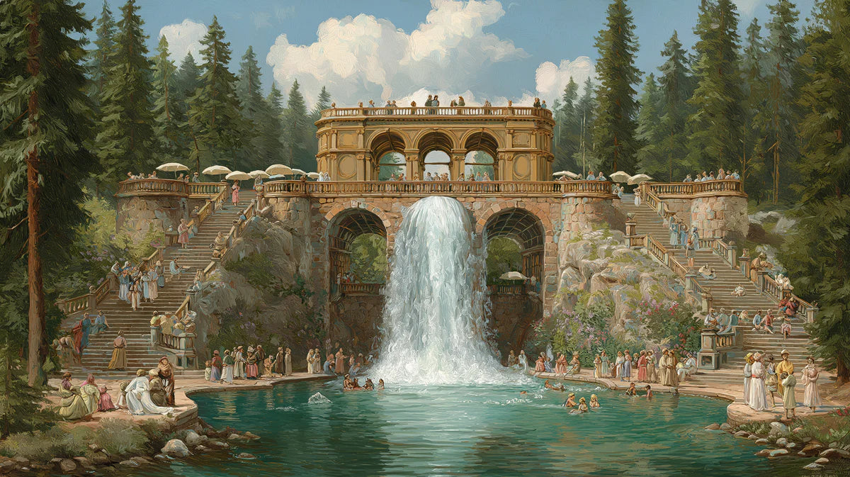 Classical Roman Waterfall Mural Wallpaper — Historic Landscape Art Mural Wallpaper - room preview 04
