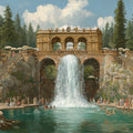 Classical Roman Waterfall Mural Wallpaper — Historic Landscape Art Mural Wallpaper - room preview 04