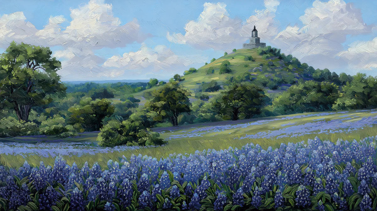 Bluebonnet Hill Landscape Mural Wallpaper — Impressionist Style Mural Wallpaper - room preview 04