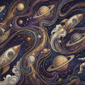 Vintage Cosmic Journey Mural Wallpaper — Celestial Exploration Art Mural Wallpaper - room preview 04
