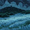 Midnight Lighthouse and Floral Field Mural Wallpaper - room preview 04