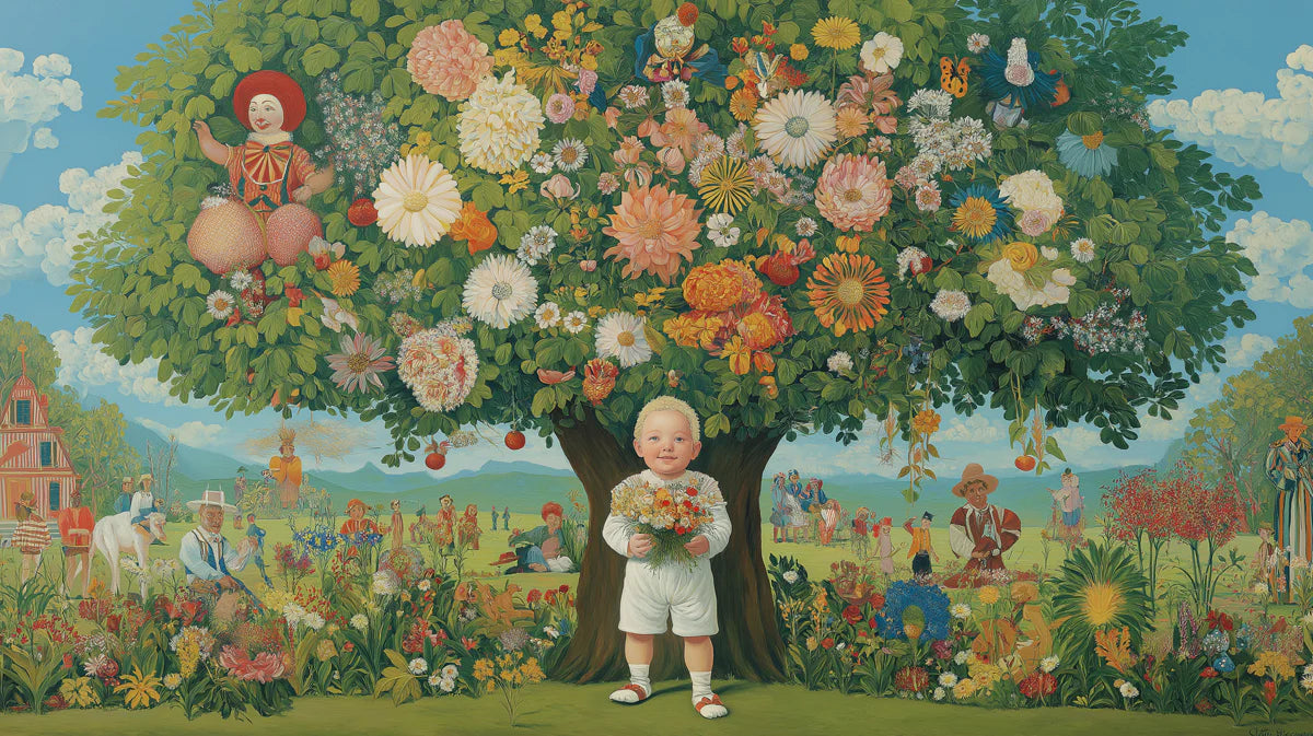 Whimsical Garden Story Mural Wallpaper — Surreal Floral Art Mural Wallpaper - room preview 04