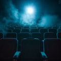 Cinematic Spotlight Theater Wallpaper Dark Moody Cinema Room Mural Empty Movie Seats Wall Art Mural Wallpaper - room preview 04