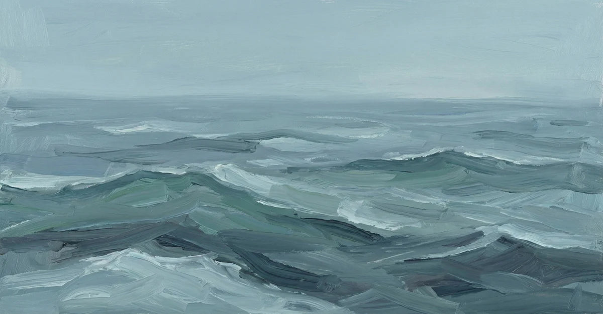 Impressionist Ocean Wave Mural Wallpaper — Moody Coastal Art Mural Wallpaper - room preview 04