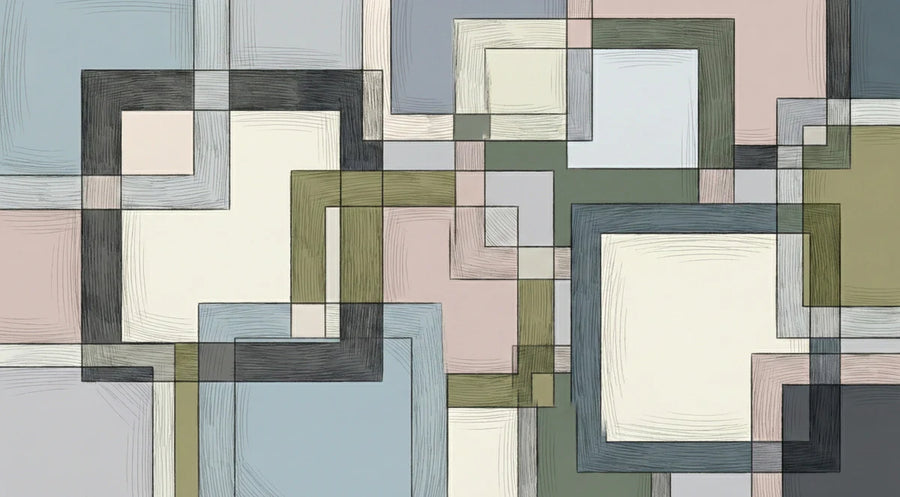 Geometric Wallpaper Mural – Pattern Wall Mural – Sketchy Geometric Squares — Mid-Century Abstract printable artwork