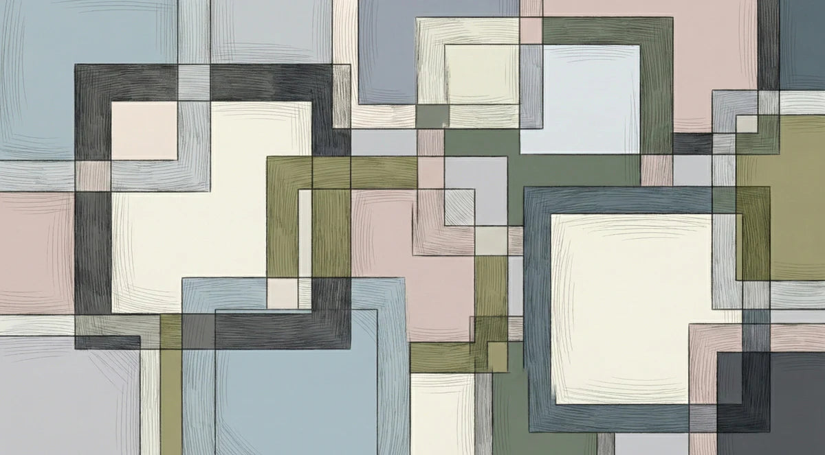Sketchy Geometric Squares Mural Wallpaper — Mid-Century Abstract Mural Wallpaper - room preview 04
