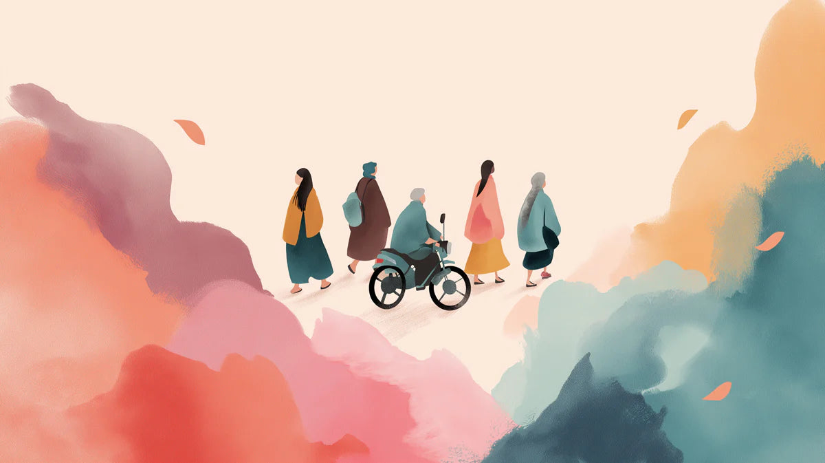 Watercolor Commuter Mural Wallpaper — Soft Autumnal Illustration Mural Wallpaper - room preview 04