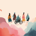 Watercolor Commuter Mural Wallpaper — Soft Autumnal Illustration Mural Wallpaper - room preview 04