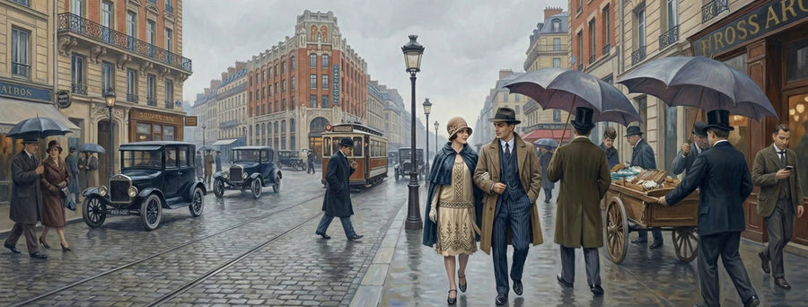 Vintage Wallpaper Mural – Retro Wall Mural – Vintage Parisian Street Scene for Elegant Interiors printable artwork