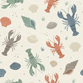 Coastal Lobster and Shell Mural Wallpaper —Playful Beach Decor Mural Wallpaper - room preview 04