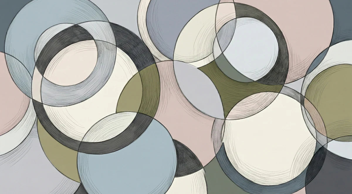 Abstract Intersecting Circles Mural Wallpaper — Modern Ring Design Mural Wallpaper - room preview 04
