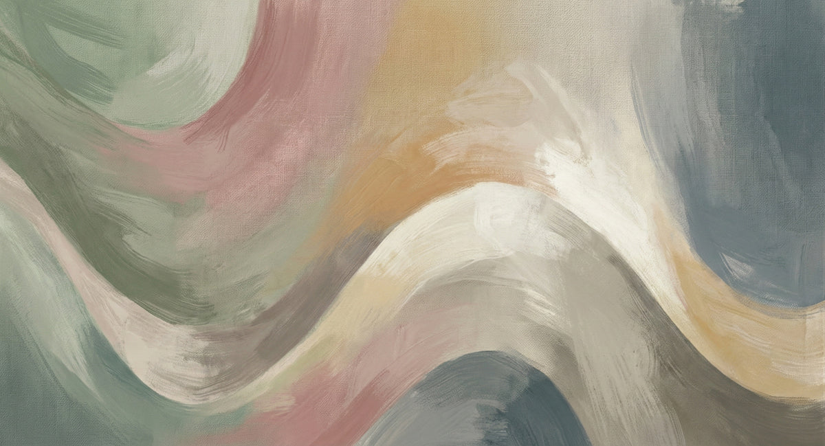 Abstract Wave Mural Wallpaper — Muted Sage and Rose Brushstrokes Mural Wallpaper - room preview 04