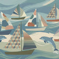 Dolphin and Sailboat Mural Wallpaper — Whimsical Coastal Art Mural Wallpaper - room preview 04