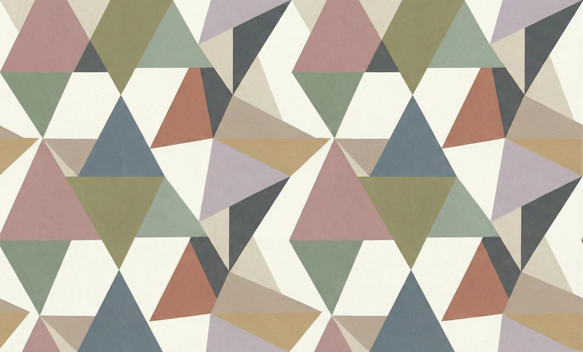 Geometric Triangle Mosaic Mural Wallpaper in Muted Earth Tones Mural Wallpaper - room preview 04