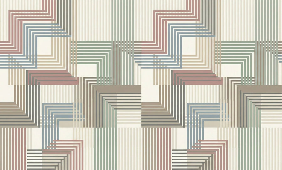 Geometric Wallpaper Mural – Pattern Wall Mural – Bauhaus Linear Geometric — Muted Retro Palette printable artwork