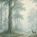 Misty Woodland Deer Mural Wallpaper — Atmospheric Nature Scene Mural Wallpaper - room preview 04