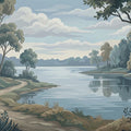 Misty Lakeside Path Mural Wallpaper — Impressionist Nature Scene Mural Wallpaper - room preview 04