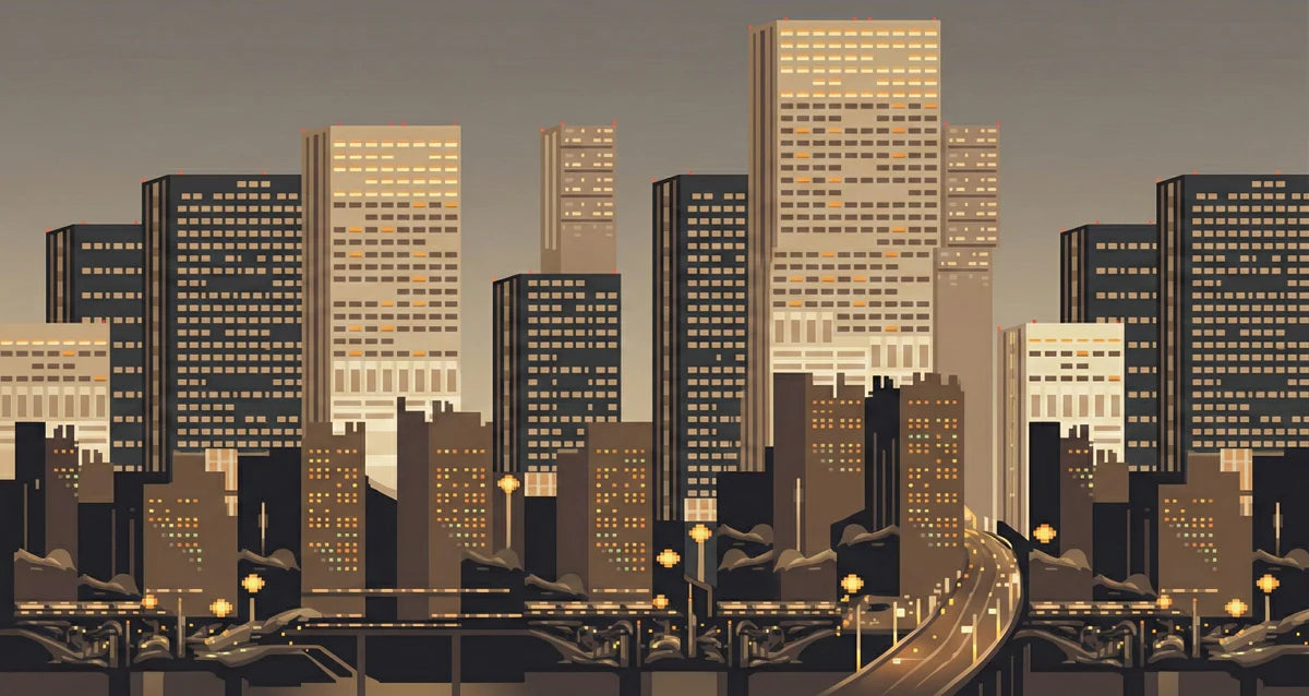 Modern Urban Skyline Mural Wallpaper — Sleek Minimalist Decor Mural Wallpaper - room preview 04