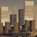 Modern Urban Skyline Mural Wallpaper — Sleek Minimalist Decor Mural Wallpaper - room preview 04