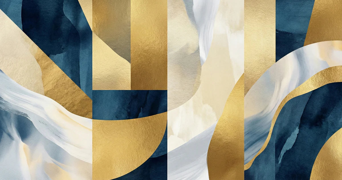 Navy and Gold Geometric Abstract Mural Wallpaper - room preview 04