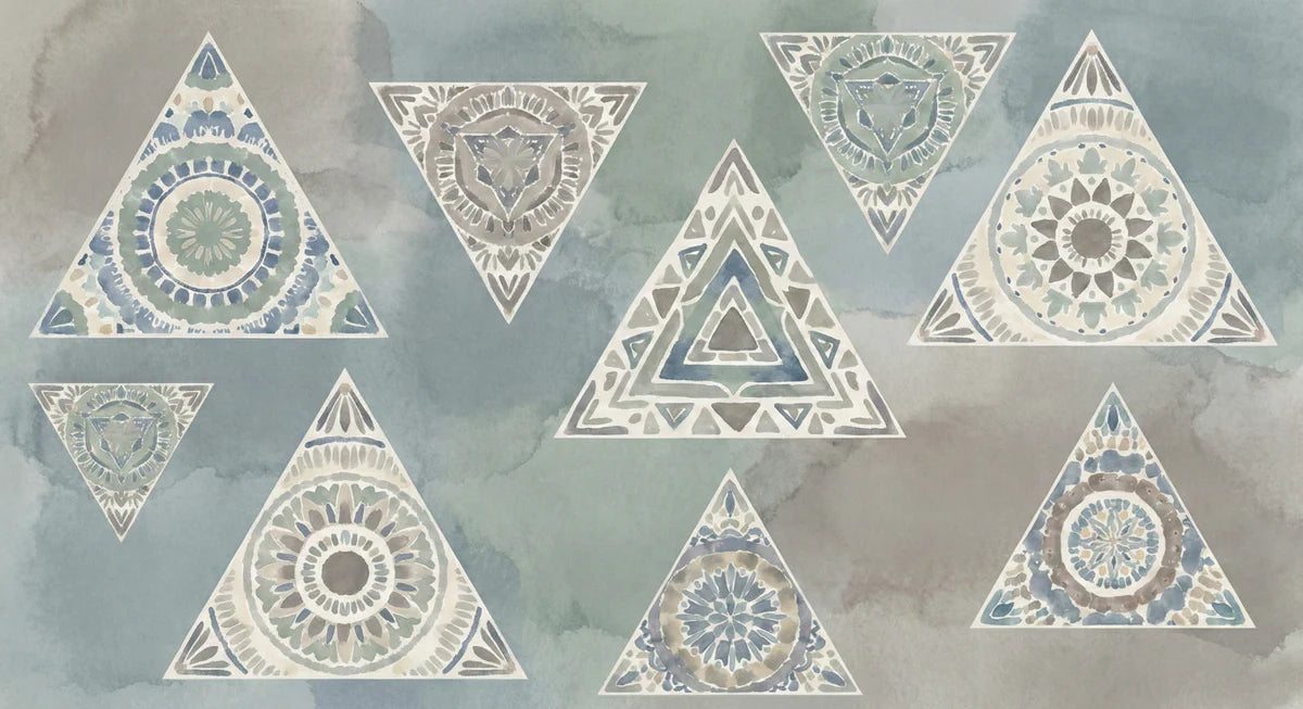 Bohemian Mandala Triangle Mural Wallpaper — Earthy Indigo Pattern Mural Wallpaper - room preview 04