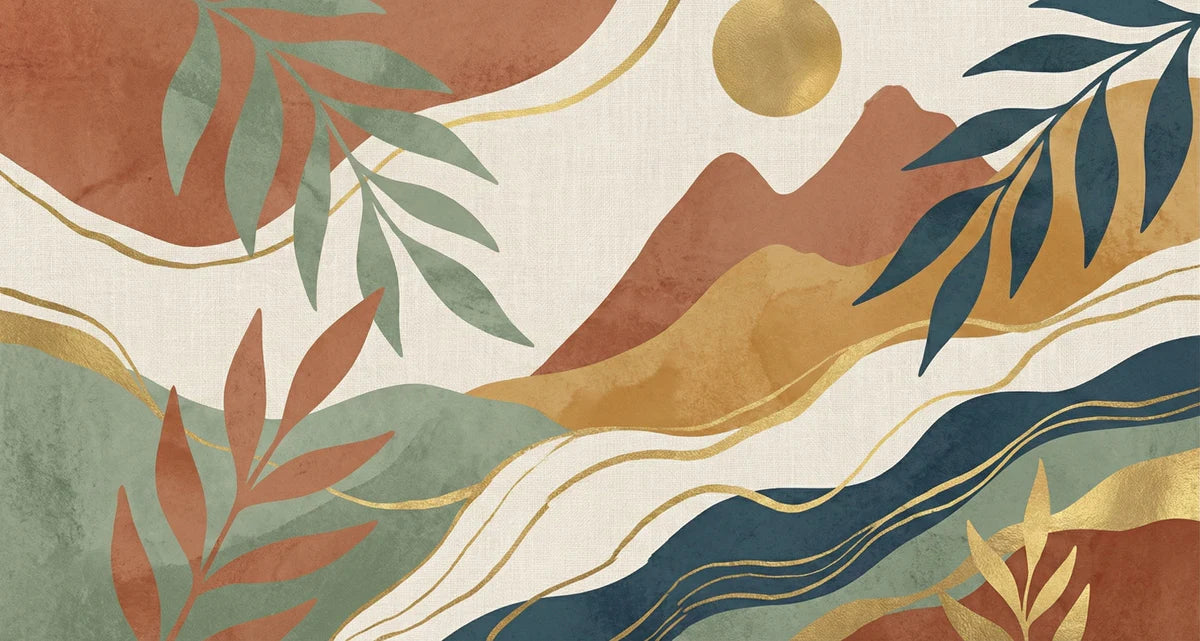 Abstract Mountain Landscape Mural Wallpaper in Terracotta and Sage Mural Wallpaper - room preview 04