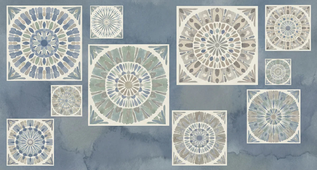 Watercolor Mandala Tile Mural Wallpaper — Bohemian Mediterranean Style Mural Wallpaper - room preview 04