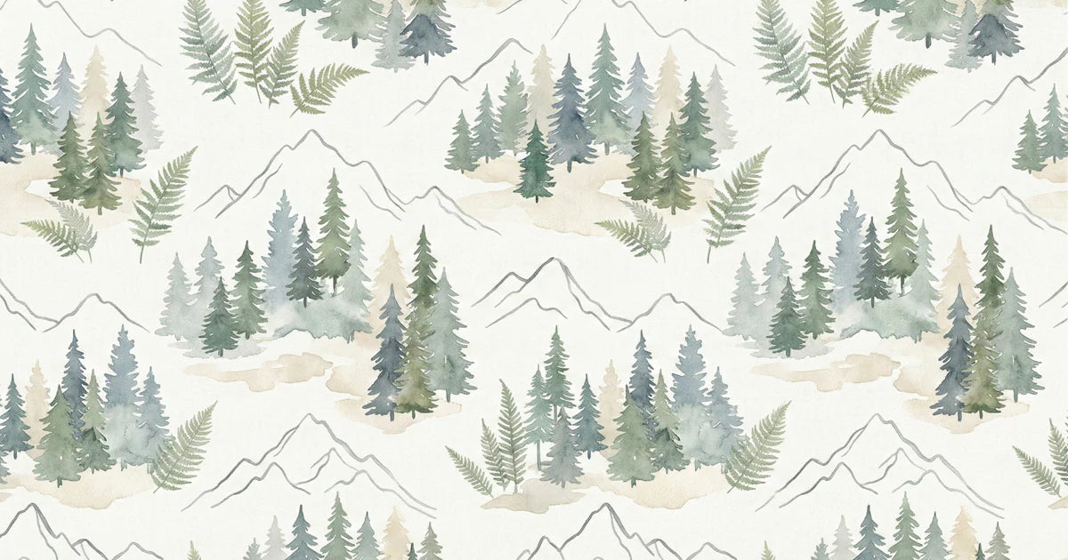 Watercolor Nordic Forest Mural Wallpaper — Scandinavian Tree Design Mural Wallpaper - room preview 04