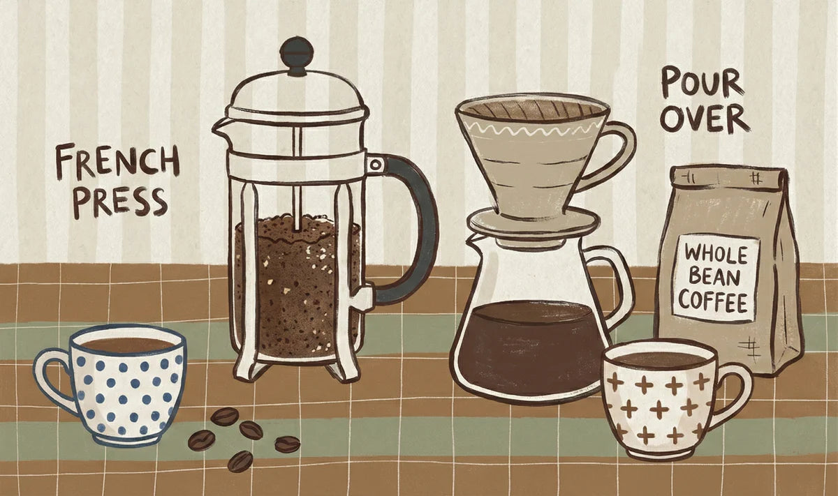 Vintage Coffee Bar Mural Wallpaper — Hand-Drawn Cafe Illustration Mural Wallpaper - room preview 04