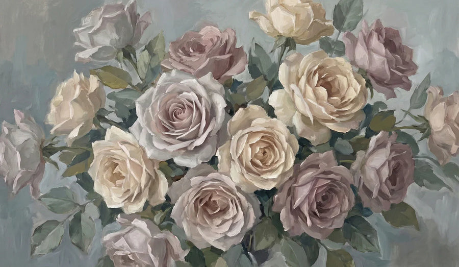 Floral Wallpaper Mural – Flower Wallpaper – Vintage Rose Bouquet — Painterly Floral Wall Art printable artwork