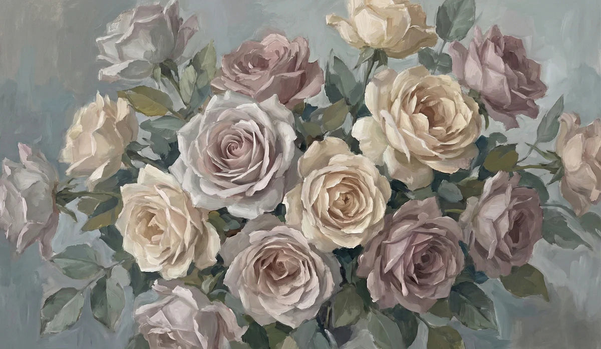 Vintage Rose Bouquet Mural Wallpaper — Painterly Floral Wall Art Mural Wallpaper - room preview 04