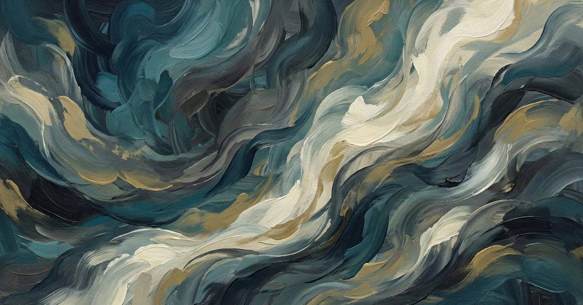 Teal and Charcoal Abstract Motion Mural Wallpaper — Painterly Style Mural Wallpaper - room preview 04
