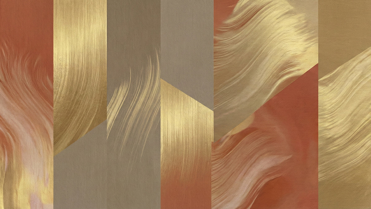Abstract Geometric Gold and Terracotta Mural Wallpaper - room preview 04
