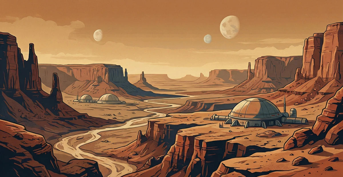Mars Colony Canyon Mural Wallpaper — Sci-Fi Panoramic Landscape Mural Wallpaper - room preview 04