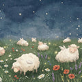 Winged Sheep Meadow Mural Wallpaper — Whimsical Night Sky Pattern Mural Wallpaper - room preview 04