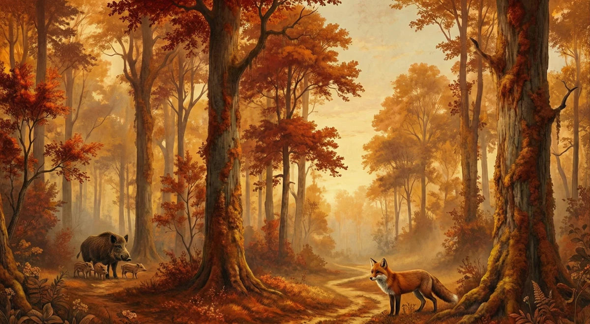 Autumn Forest Wildlife Mural Wallpaper — Warm Woodland Scene Mural Wallpaper - room preview 04
