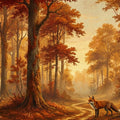 Autumn Forest Wildlife Mural Wallpaper — Warm Woodland Scene Mural Wallpaper - room preview 04