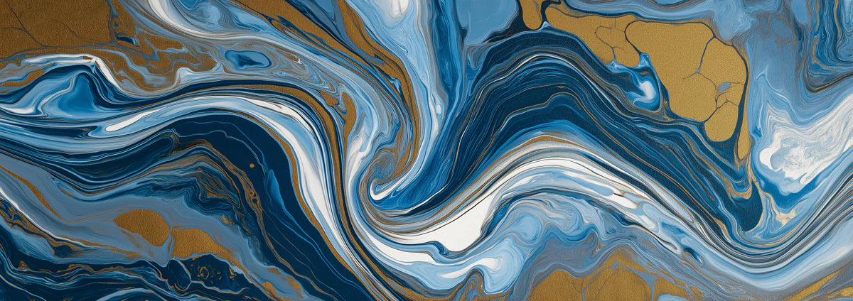Fluid Blue and Gold Marble Mural Wallpaper — Swirling Abstract Art Mural Wallpaper - room preview 04