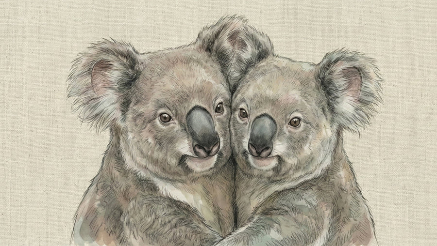Baby Animals Wallpaper Mural – Cute Animals Wall Mural – Cuddling Koala Watercolor — Soft Animal Art printable artwork