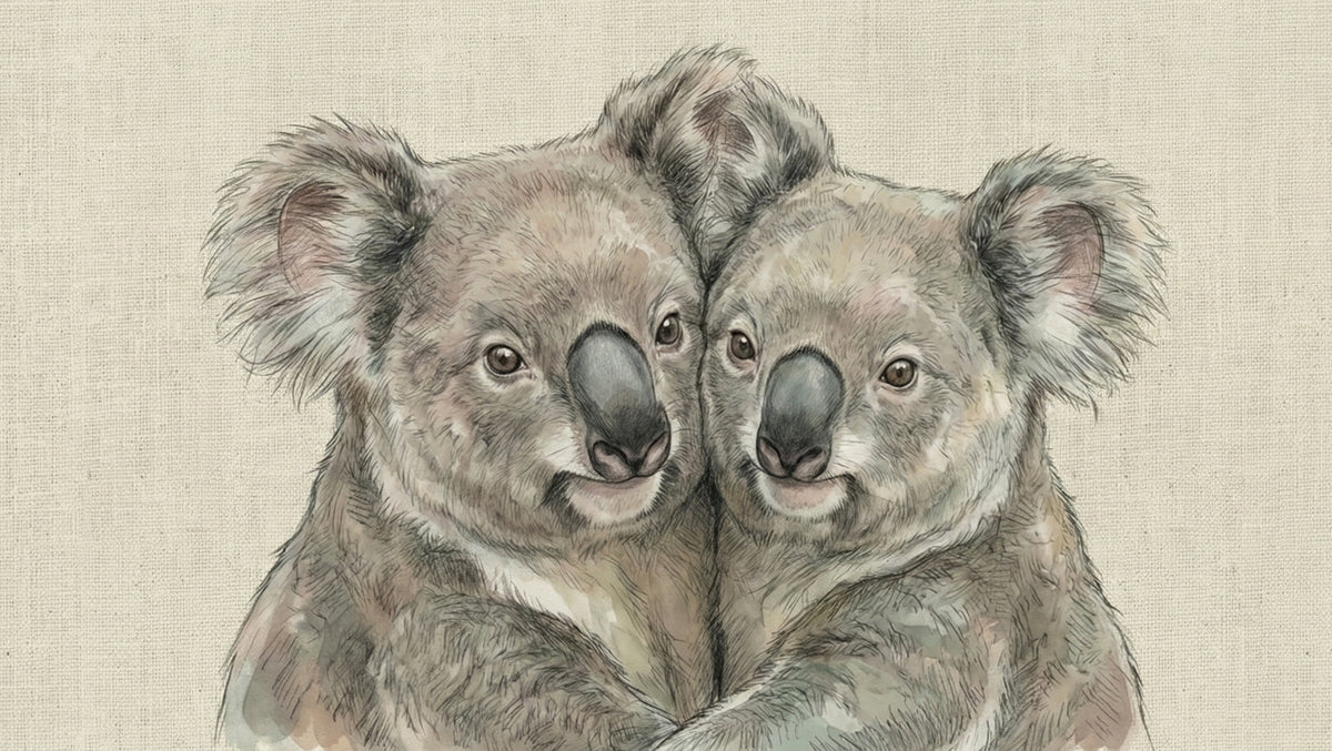 Cuddling Koala Watercolor Mural Wallpaper — Soft Animal Art Mural Wallpaper - room preview 04