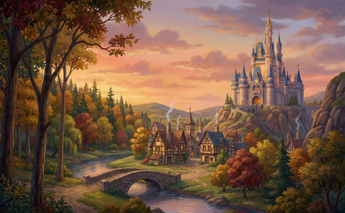 Fairytale Castle Landscape Mural Wallpaper — Whimsical Storybook Scene Mural Wallpaper - room preview 04
