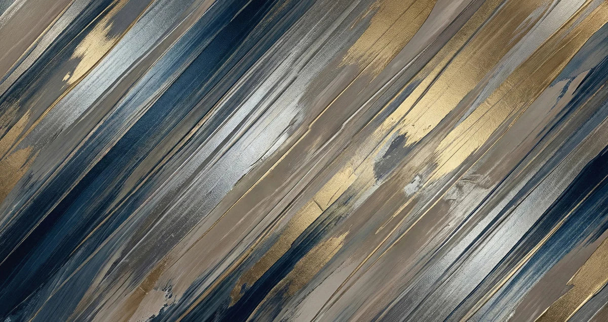 Diagonal Brushstroke Mural Wallpaper in Navy and Metallic Gold Mural Wallpaper - room preview 04