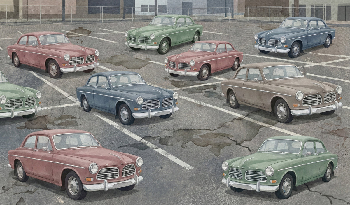 Vintage Classic Car Parking Mural Wallpaper — Retro Illustration Mural Wallpaper - room preview 04