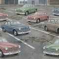 Vintage Classic Car Parking Mural Wallpaper — Retro Illustration Mural Wallpaper - room preview 04