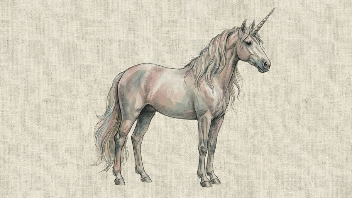 Mythical Unicorn Illustration Mural Wallpaper — Artistic Linen Style Mural Wallpaper - room preview 04