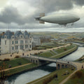 Steampunk Airship Landscape Wallpaper Classical European Chateau Mural Vintage Oil Painting Wall Art Mural Wallpaper - room preview 04