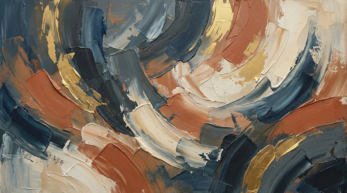 Abstract Palette Knife Mural Wallpaper — Navy and Rust Art Mural Wallpaper - room preview 04