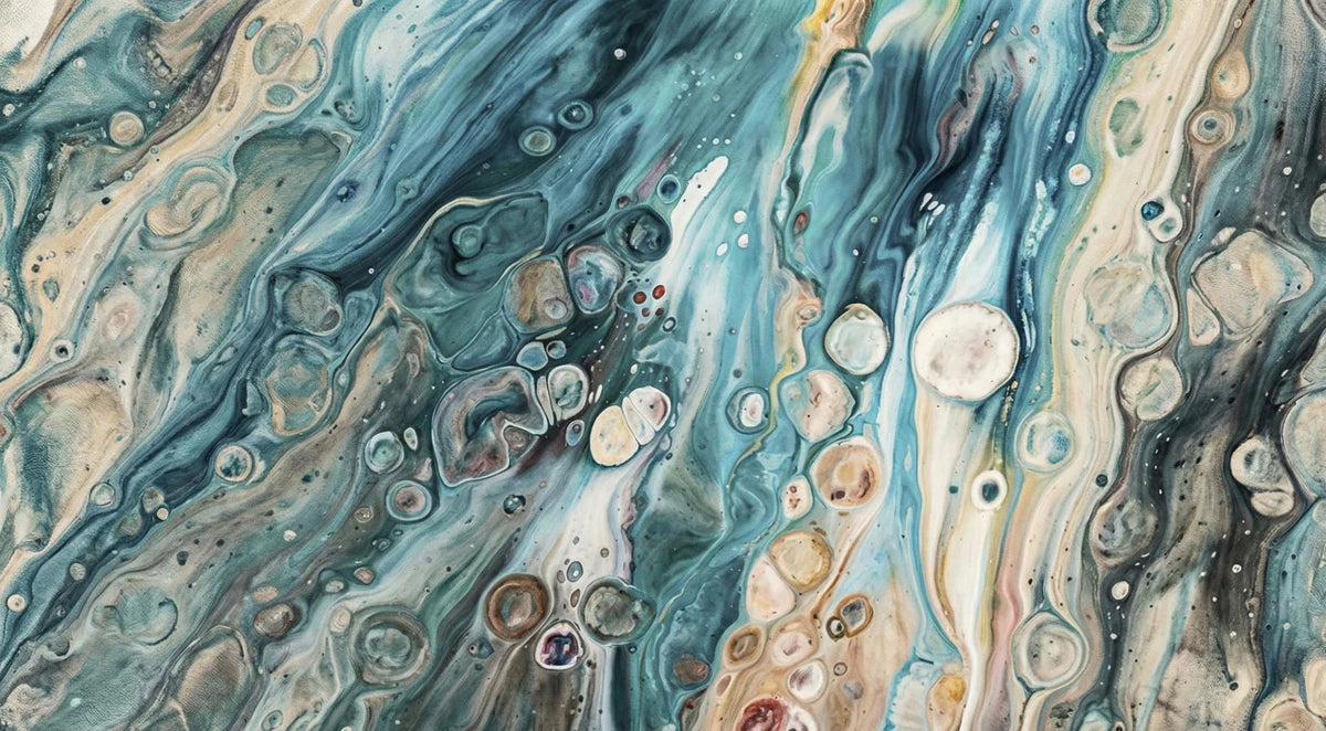 Oceanic Fluid Art Mural Wallpaper — Abstract Blue and Sand Swirls Mural Wallpaper - room preview 04