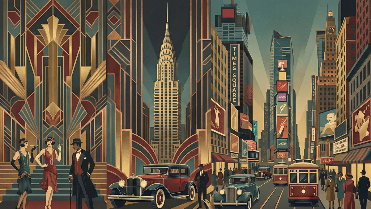 Roaring Twenties Cityscape Mural Wallpaper — Vintage Art Deco Mural Wallpaper - room preview 04