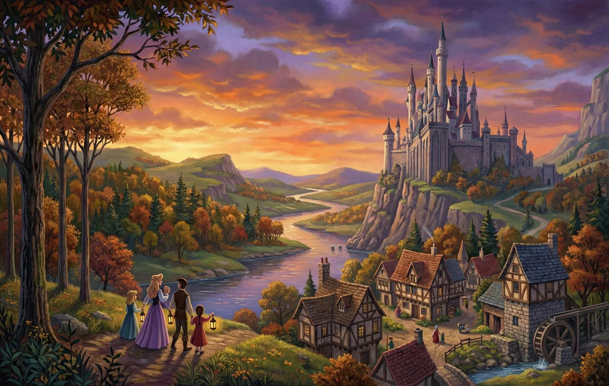 Fairytale Kingdom Landscape Mural Wallpaper — Whimsical Storybook Scene Mural Wallpaper - room preview 04